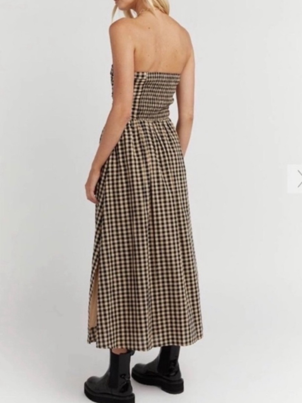 Dissh Elm Beige Gingham Strapless Midi Dress size AU 6 US 2 - Picture 2 of 6